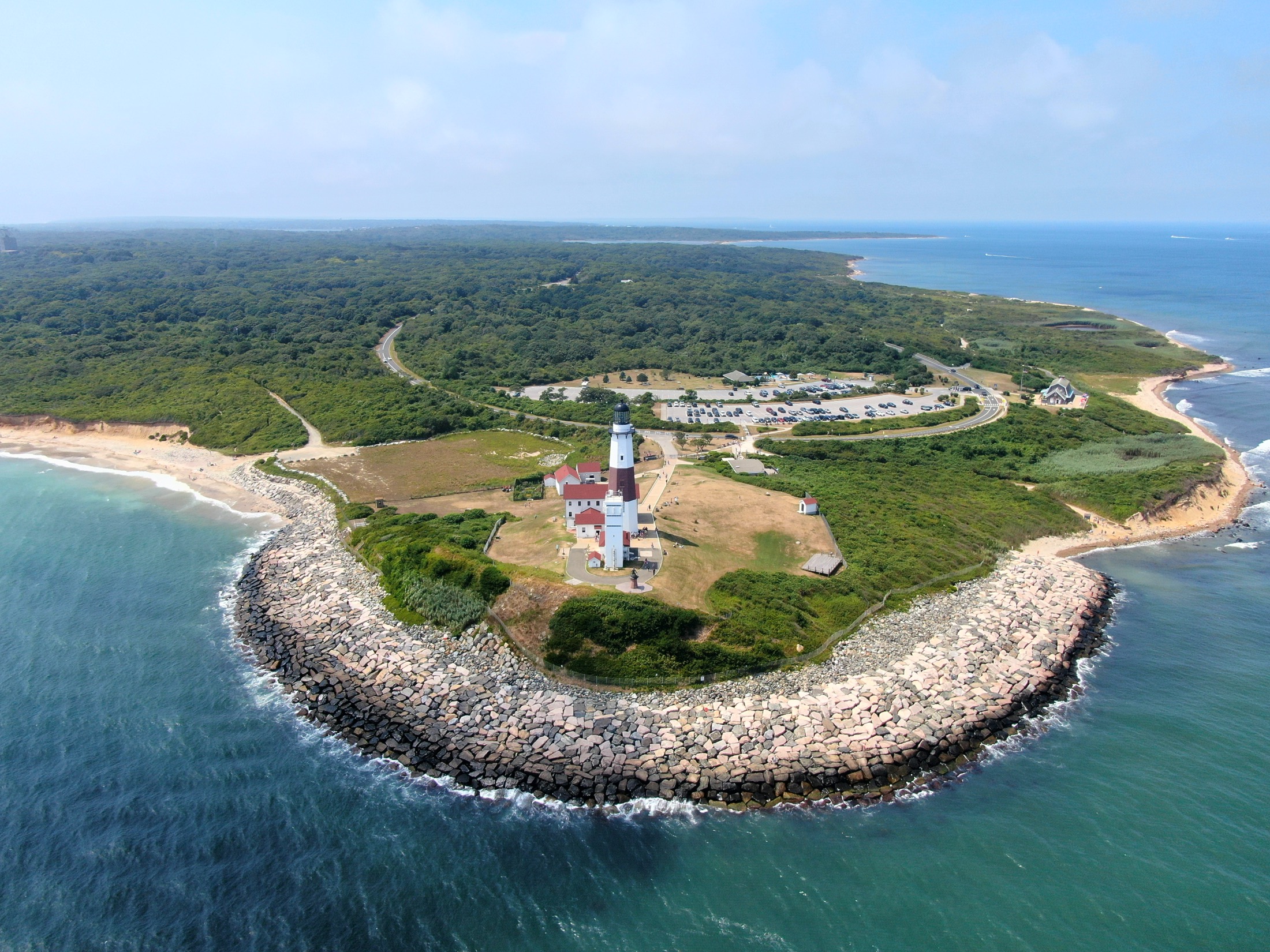 Montauk Point Lighthouse and the Atlantic coastline, photographed in August 2025